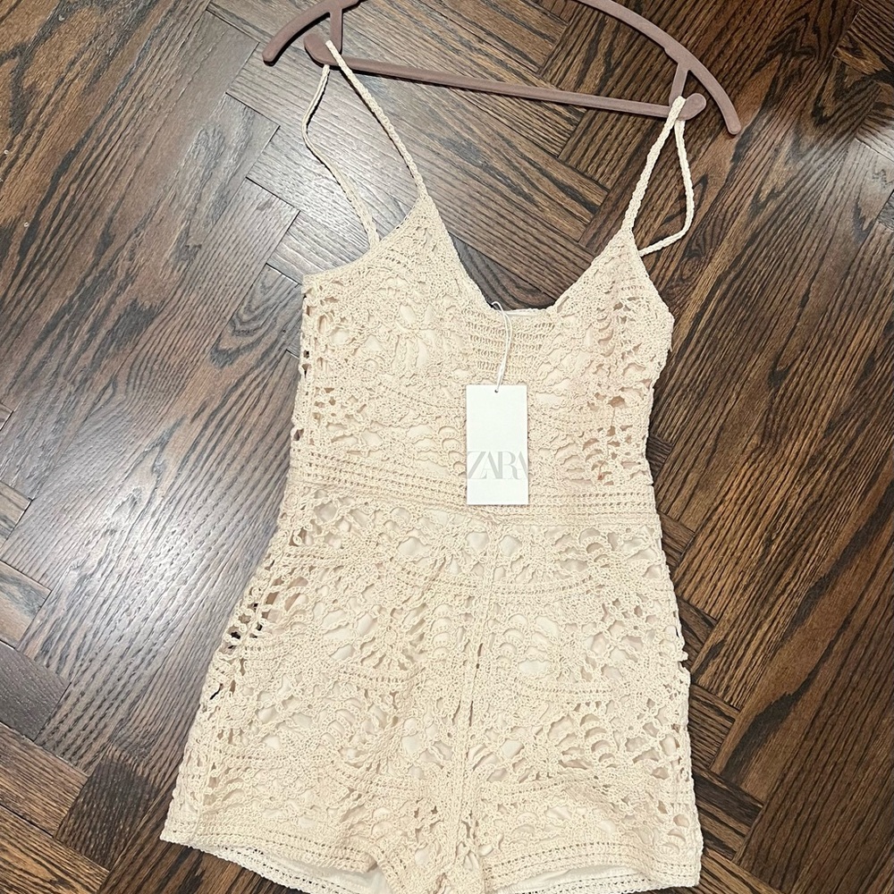 Zara Cream Crochet shorts Romper